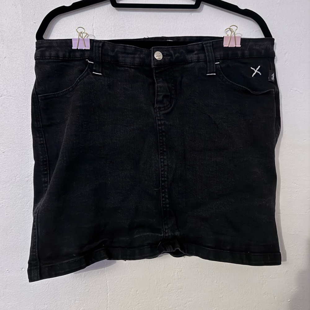 Tripp NYC black denim skull mini skirt